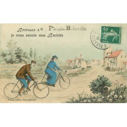 60 PLESSIS-BELLEVILLE. Arrivant en bicyclettes je vous envoie mes Amitiés vers 1909