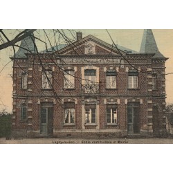 60 LAGNY-LE-SEC. Ecole communale et Mairie 1910 superbe carte toilée