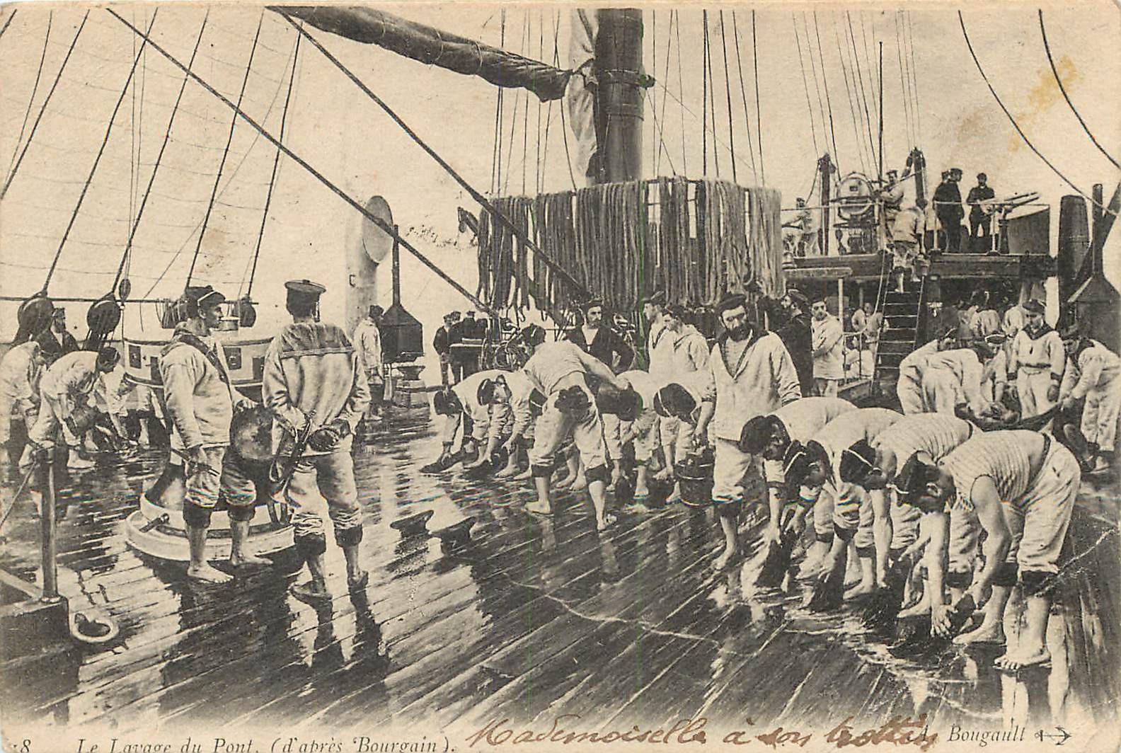 TRANSPORTS. Le Lavage du Pont d'un voilier par des Marins1903