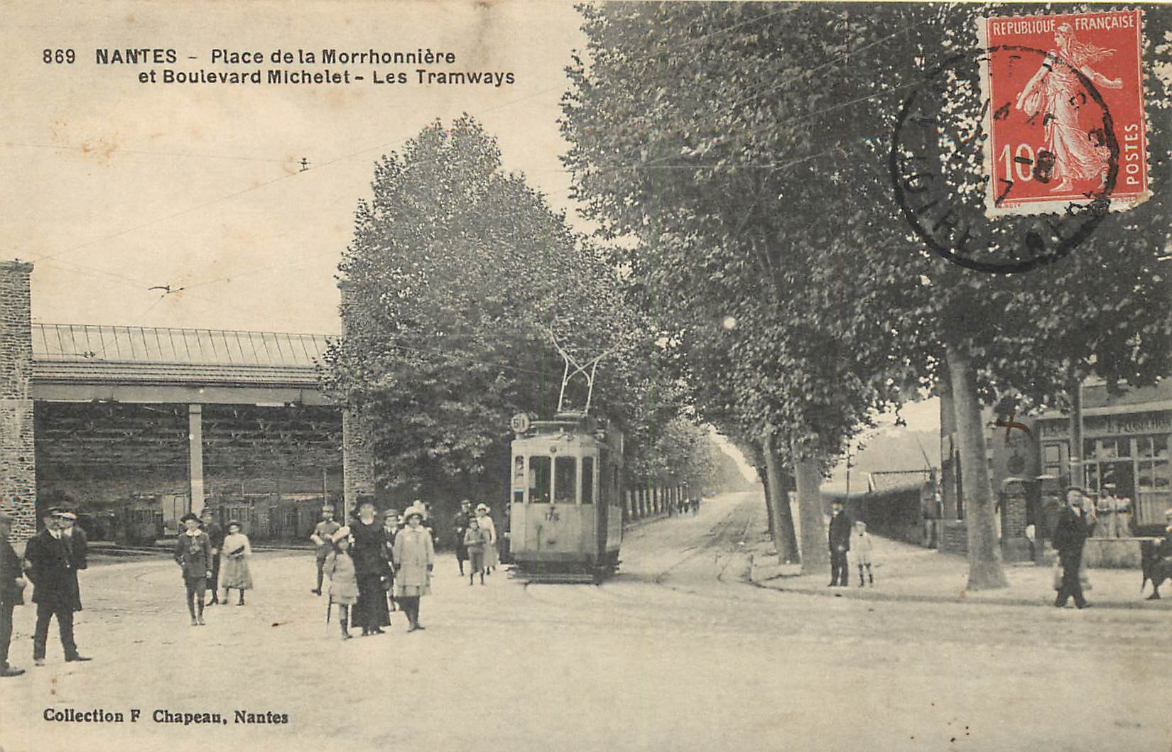 44 NANTES. Les Tramways Place Morrhonnière et boulevard Michelet 1917