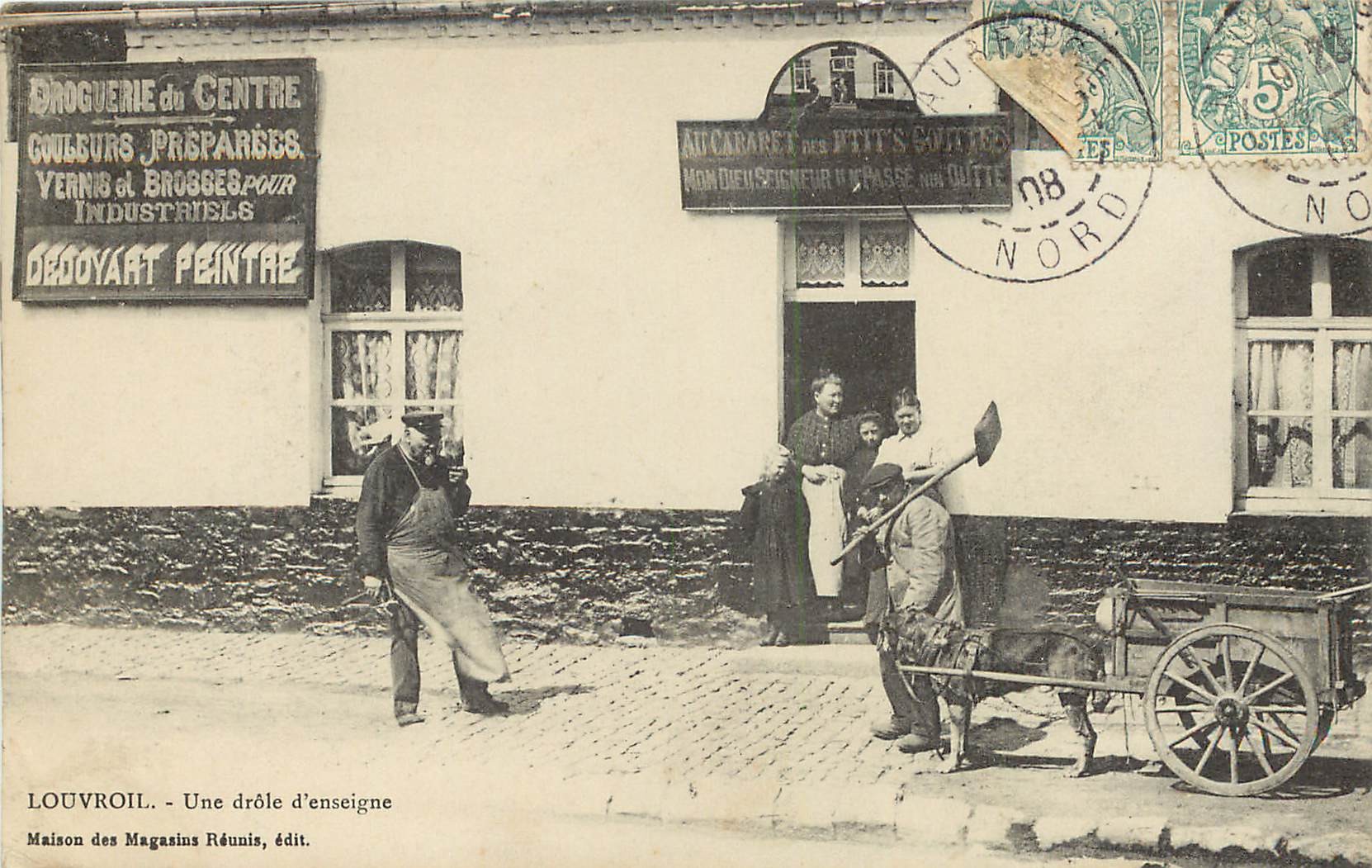 59 LOUVROIL. Attelage de chien devant le Cabaret des P'tits Gouttes route d'Avesnes 1908