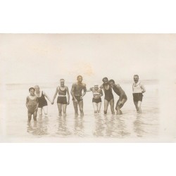 40 MIMIZAN PLAGE. Rare Photo cpa groupe de Baigneurs vers 1933