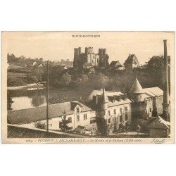 carte postale ancienne 03 BOURBON L'ARCHAMBAULT. Moulin et Château. Légère ondulation...