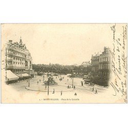 carte postale ancienne 34 MONTPELLIER. Place Comédie 1902