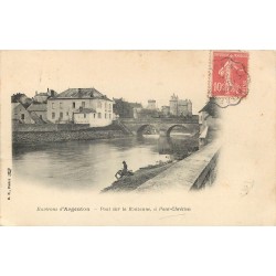 36 PONT-CHRETIEN. Pont sur la Bouzanne avec lavandière 1908