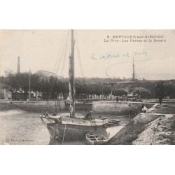 17 MORTAGNE-SUR-GIRONDE. La Rive, les Portes et bateau de Pêcheurs dans le Bassin 1917