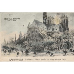 75 PARIS 04. Bombes incendiaires lancées sur Notre-Dame de Paris 1915