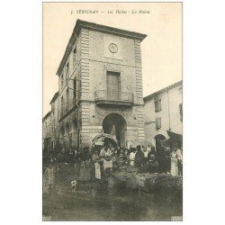 carte postale ancienne 34 SERIGNAN. Halles et Mairie