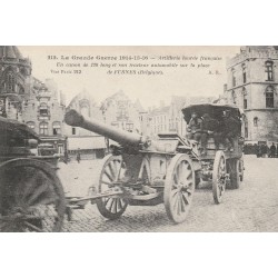 Guerre 1914 BELGIQUE. Furnes. Artillerie lourde canon et tracteur