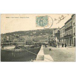 carte postale ancienne 34 SETE CETTE. Barque de Canal Quai Pasteur 1907