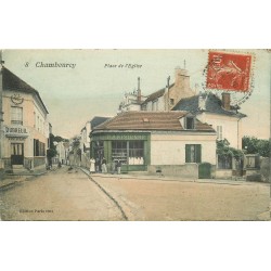 78 CHAMBOURCY. Restaurant Dubreuil et Epicerie Parisienne Place de l'Eglise 1908