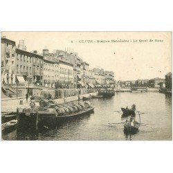 carte postale ancienne 34 SETE CETTE. Péniches Quai de Bosc. Grand Hôtel de Paris