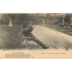 Vieux Métiers à PARIS 01. Aux Tuileries le Chameur d'Oiseaux. Sur mes genoux