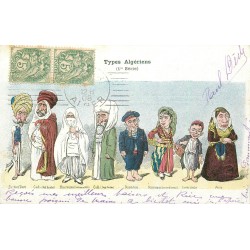 "TYPES ALGERIENS" Barbier Caïd Mauresque Cadi Napolitain Cireur Juive 1908