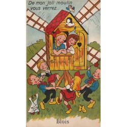 Carte à système avec 10 mini-vues 41 BLOIS. Ronde d'enfants au joli Moulin 1950