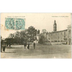 carte postale ancienne 46 CAHORS. Statue et Lycée 1904