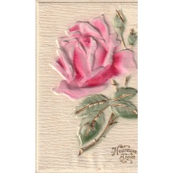 Superbe Rose en carte gaufrée "Heureuse Année" 1911