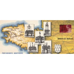 carte à système avec véritable diapositive sur Kergrist-Moelou repliable sur Calvaires Bretons 1974