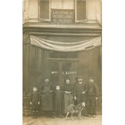PARIS 14 Rare Carte Photo Maison Albouy Rue Montsouris et Voie Verte location de voitures à bras vers 1908