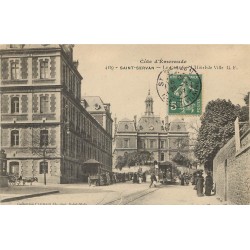 35 SAINT-SERVAN. Collège et Hôtel de Ville avec tramway électrique 1907