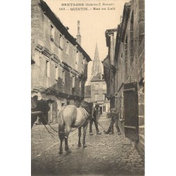 22 QUINTIN. Les ramasseurs de crotin avec attelage rue au Lait vers 1900