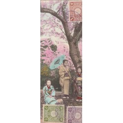 JAPON. Superbe carte postale mignonette avec trois timbres de 1 et 2 Sen 1910