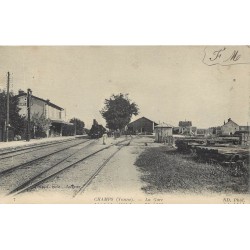 89 CHAMPS. La Gare avec Train et locomotive à vapeur 1916