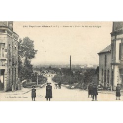 35 NOYAL-SUR-VILAINE. Enfants Avenue de la Gare et vue d'Acigné 1920