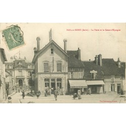 10 BAR-SUR-SEINE. Poste et Caisse d'Epargne ainsi que Café de la Halle 1919