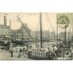ANVERS. Chargement d'un attelage sur bateaux sur le Quai Flamand 1907