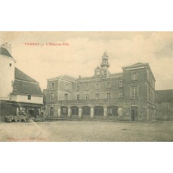 3 cpa 58 TANNAY. Commerce Bourdiau, Hôtel de Ville, Eglise et Pont des Mortes 1906