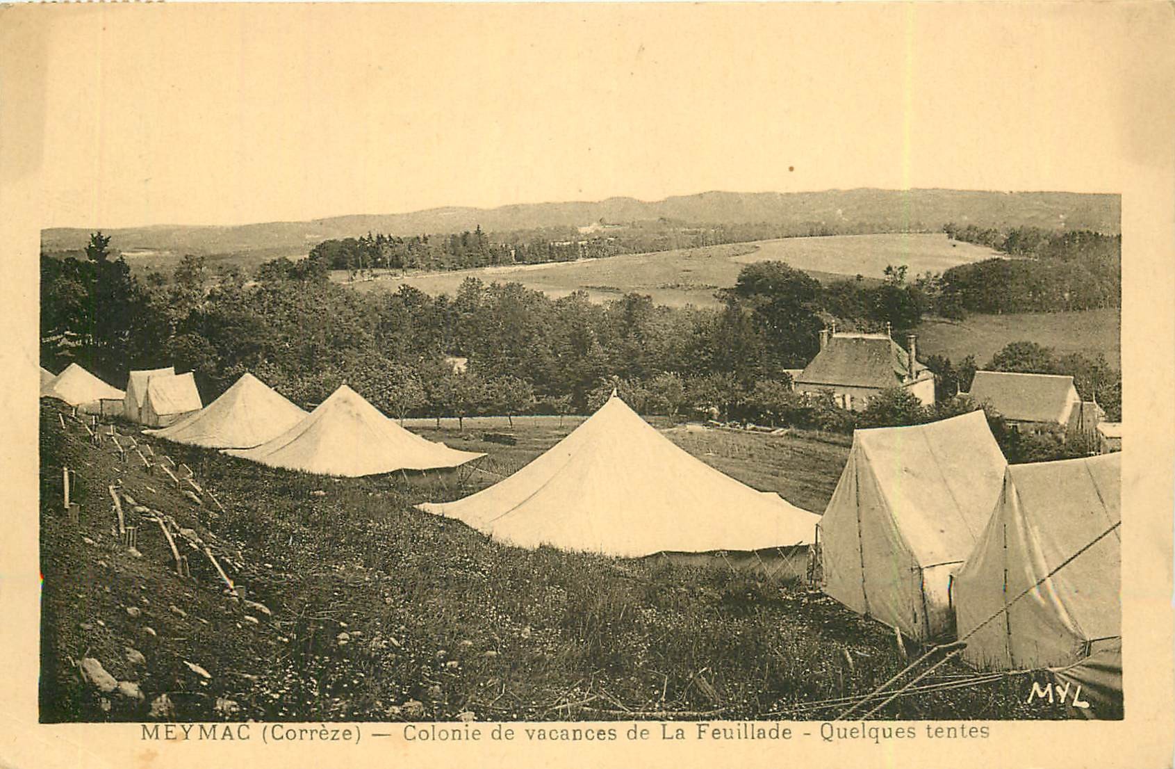 19 MEYMAC. "La Feuillade" tentes Colonie de vacances C.C.A.F.R.P 1932