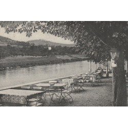 NECKARGEMÜND. Blick auf Dilsberg vom Garten Hotel Pension Pfalz 1909