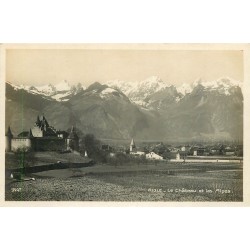 SUISSE. Photo cpa AIGLE. Le Château et les Alpes 1926