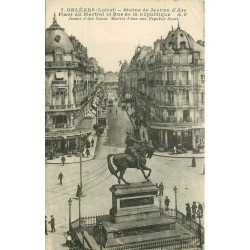 2 cpa 45 ORLEANS. Jeanne d'Arc Place Martroi, rue République et Fort Tourelles 1933