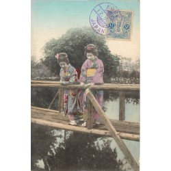 Japon Japan KOBE Geisha sur Passerelle 1914