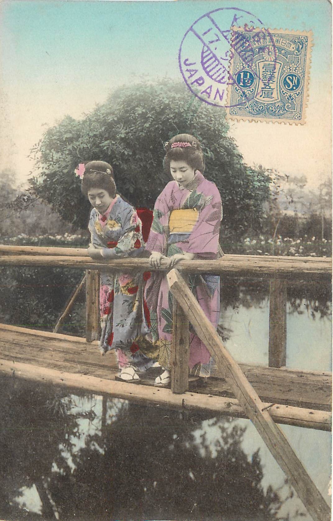 Japon Japan KOBE Geisha sur Passerelle 1914