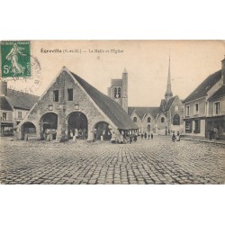 77 EGREVILLE. Halle et Eglise bien animée 1912