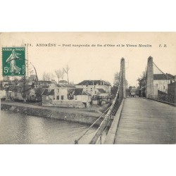 78 ANDRESY. Pont suspendu de fin d'Oise et Vieux Moulin 1909