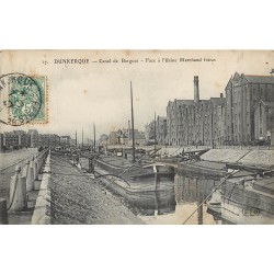 59 DUNKERQUE. Péniches sur Canal de Bergues et Usine Marchand frères 1907