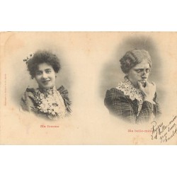 (Se) 2 cpa BERGERET. Ma femme et ma belle-mère, et Fêtes Saint-Léon 1903
