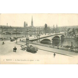 6 cpa 76 ROUEN. Pont Corneille, Bon-Secours, Quais Paris et Bourse, Cathédrale & Escalier Bibliothèque