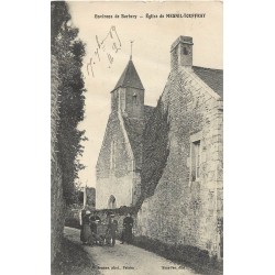 14 MESNIL-TOUFFRAY. Eglise et vendeur ambulant avec sa voiture à chien 1919