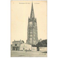 carte postale ancienne 17 MARENNES. Le Clocher. Epicerie Au Grand Verre et Restaurant "" Au Lion d'Or "". Carte toilée