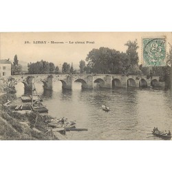 78 LIMAY Mantes. Le vieux Pont avec barques de Pêcheurs 1907