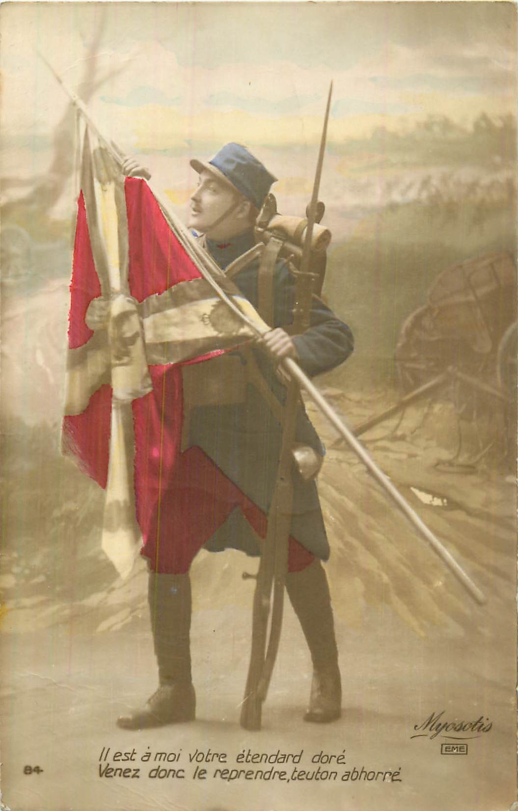 2 x cpa Militaria Patriotique Poilus avec drapeau 1914
