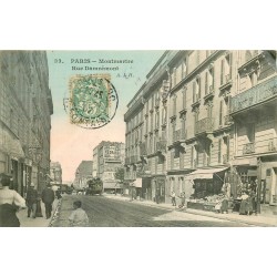 PARIS 18° Montmartre. Commerces et autocar anciens rue Damrémont 1907