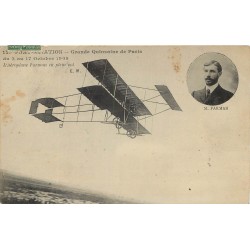 Avion et aviateur. Aéroplane Farman en plein vol 1910