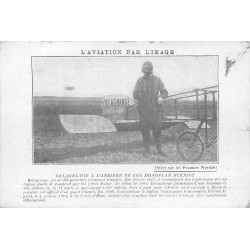 Avion et aviateur. Delagrange arrière monoplan Blériot (carte publicitaire)