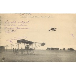 AVIATION. Avion et Aviateur. Biplan Farman Aérodrome au Camp de Chalons 1910
